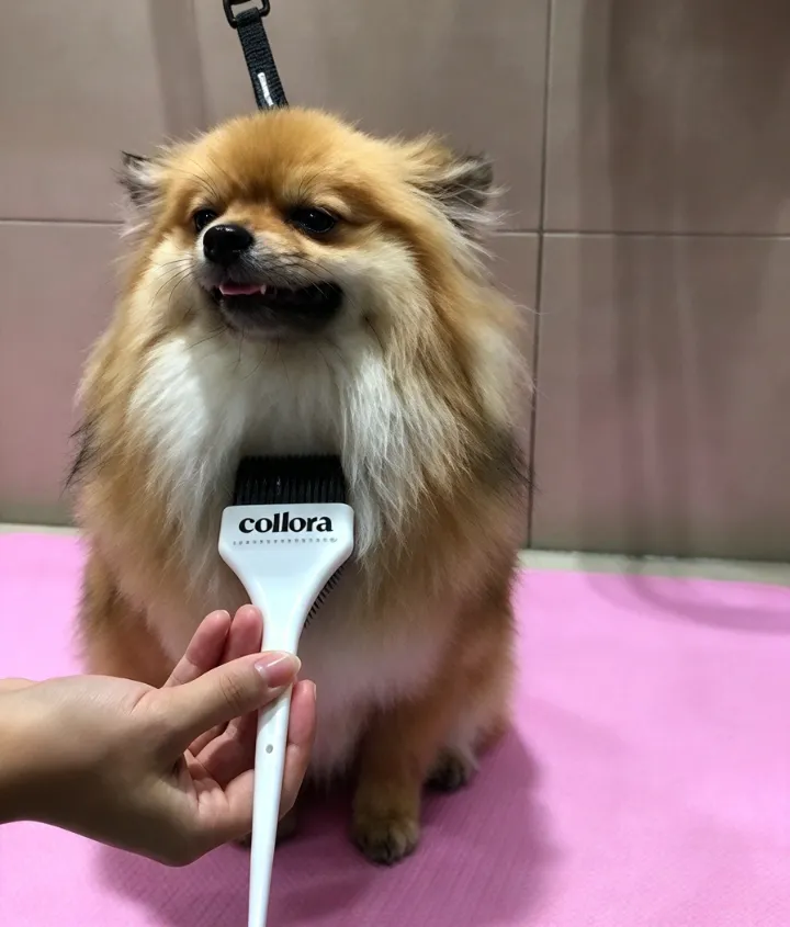 Lulu da Pomerânia sendo escovado com escova de cerdas macias